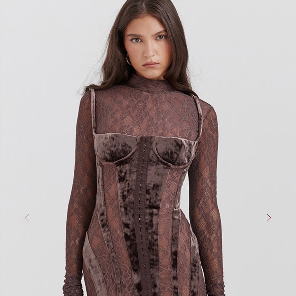 House of CB Marica Velvet Lace Mini Dress- M (A-C cup, 2 in longer length)